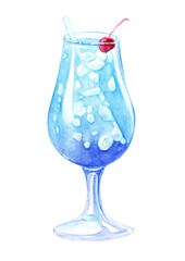 Blue Lagoon drink watercolor illustration