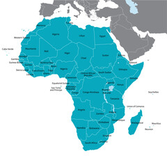アフリカ大陸の地図、英語の国名入り