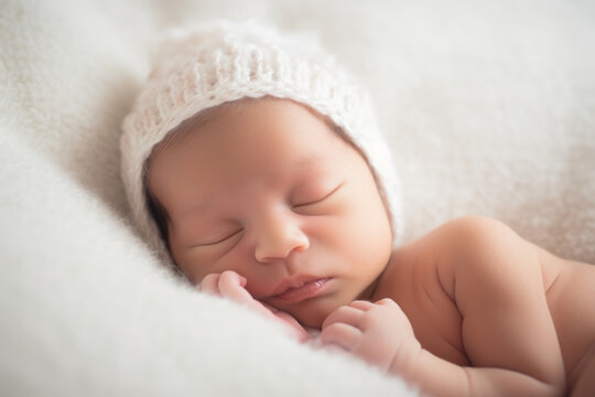 眠っている日本人の赤ちゃんの寝顔 新生児のニューボーンフォト	