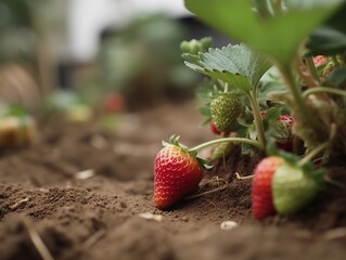 Ripe strawberry on a plant