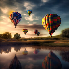 colorful and dreamy beauty of hot air balloons floating, made with Generative AI 