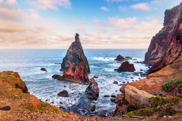 View of the rocks in Ponta de Sao Lourenco, Madeira islands, Portugal. Beautiful scenic mountain...