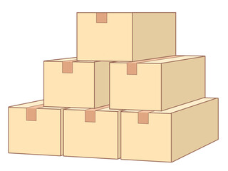 Obraz premium 積み重なった段ボール箱のイラスト【引越し・配送・ダンボール・ガムテープ・梱包・倉庫・積荷】