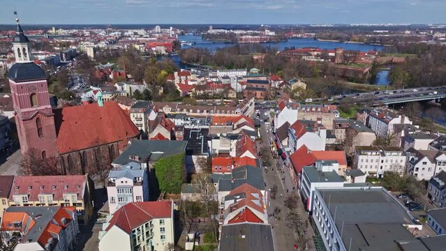 Drone shot of Saint Nikolai Church , Spandau old town , Berlin , Germany