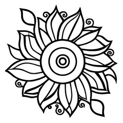 Flower clipart vector design black and white