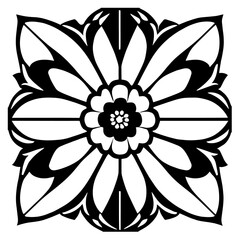 Flower clipart vector design black and white