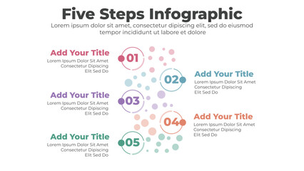 Fototapeta na wymiar Circular shape five steps or options infographics template design
