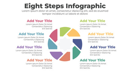 Business infographic template with eight steps or options for presentation