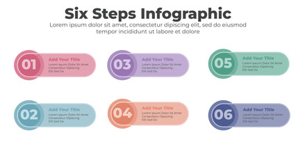 Business infographic design elements with six steps or options
