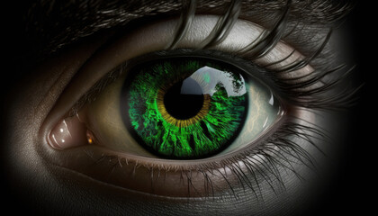 close up of a beautiful green eye with yellow iris, Generative AI image