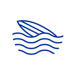 Logo club de surf. Tabla de surf lineal con olas de mar	