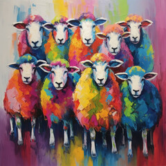 Colored sheep. Generative AI.