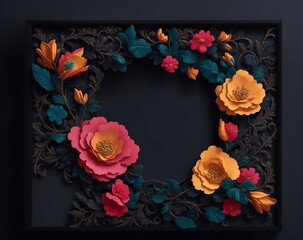 Beautiful 3D floral frame digital art. Generative AI
