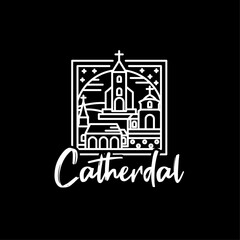 Church Cathedral logo design vector. Modern line art Church logo design
