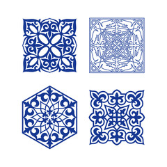 Set of 4 vectors. Islamic ornament vector, persian motiff. Asian floral designs. Abstract Asian elements of the national pattern of the ancient nomads of the Kazakhs, Kyrgyz, Mongols, Tatars, Uzbeks.