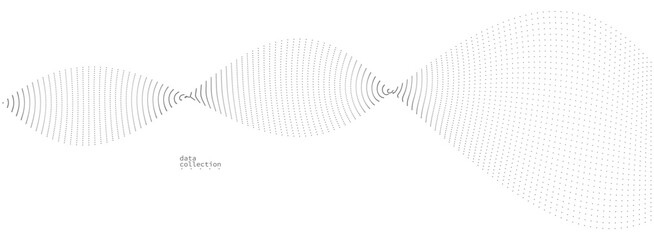 Grey dots in motion vector abstract background, particles array wavy flow, curve lines of points in movement, technology and science illustration.