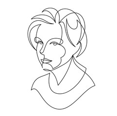 Woman beauty face vector linear illustration, delicate line art of attractive girl portrait, abstract feminine drawing minimal style isolated.