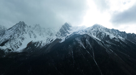 Aerial view of beautiful high altitude snow mountains  in Tibet,China