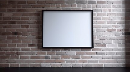 Blank picture frame on a brick wall. Mock up. Generative AI.