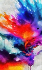 Plakat abstract watercolor background with blue, red, yellow, green, purple and pink waves