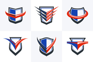 Shield logos vector set, different ammo protection symbols collection, antivirus or sport theme, insurance or guarantee.
