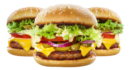Three delicious burgers cut out