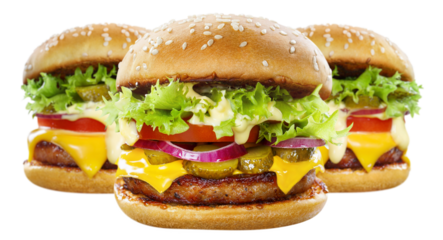 Three delicious burgers cut out