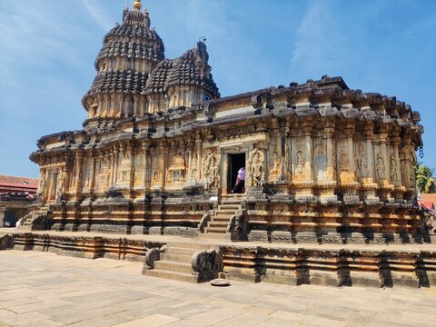Ancient Temple located in Sringeri by Sree Sankaracharya, Rich in stone carvings , Temple architecture view