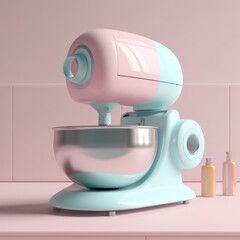 Retro futuristic 60s style kitchen appliance. Pink and blue pastel colors.
