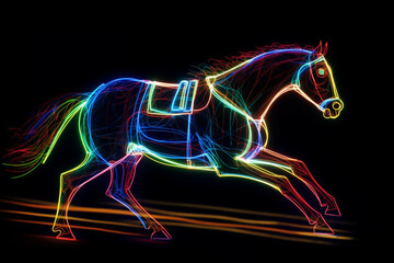 Obraz na płótnie Canvas Illustration of 3d neon racing horses