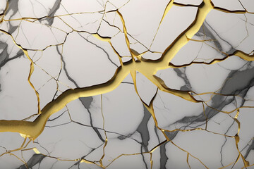 Cracked luxury marble stone with white and gold, background banner or wallpaper, 8k