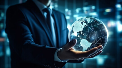 Executive Holding a Virtual Globe