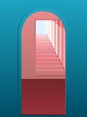 color vector illustration depicting a doorway and stairs leading to the top for decorating interiors and scenes