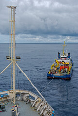 The Wildebeest Offshore Supply Vessel providing Fuel oil Bunkers to a Seismic Research Vessel...