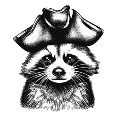 raccoon wearing a pirate hat illustration  - obrazy, fototapety, plakaty
