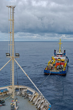 The Wildebeest Offshore Supply Vessel providing Fuel oil Bunkers to a Seismic Research Vessel Offshore Gabon ahead of the Mother Vessel.