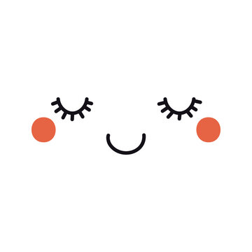 Kawaii face, cute cartoon face illustration. Hand drawn Japanese, anime, manga style design, isolated vector. Kids print element, facial expression, emotion, avatar, icon