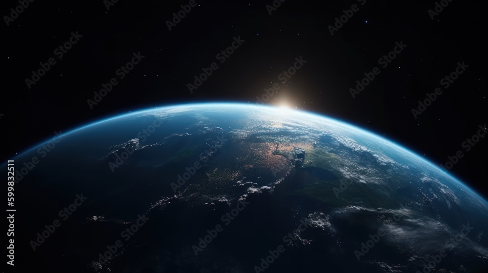 Wall mural image of earth from outer space. generative ai