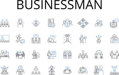 Businessman line icons collection. CEO Manager, Entrepreneur Innovator, Investor Financier, Salesman Marketer, Accountant Auditor, Consultant Advisor, Lawyer Attorney vector and linear illustration