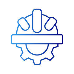 Engineering construction icon with blue gradient outline style. worker, design, mechanical, laptop, process, technician, thin. Vector illustration