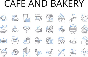 Cafe and bakery line icons collection. Sweet Shop, Diner Eatery, Juice Bar, Pizza Parlor, Burger Joint, Tasty Treats, Bistro Cafe vector and linear illustration. Sandwich Shop,Pastry Kitchen