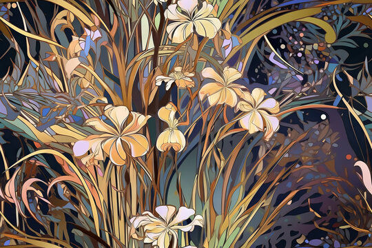 Fototapeta Background with flowers, watercolor in Art Nouveau style. Seamless background.
