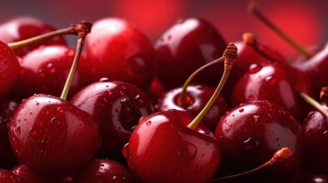 Close up cherry fruit background. Generative AI.