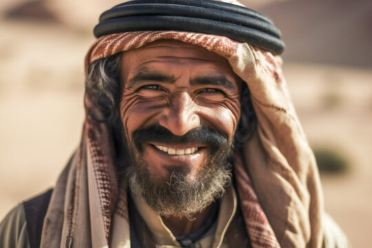 A portrait of a smiling Muslim man. Created with Generative AI technology.