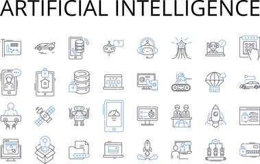 Artificial intelligence line icons collection. Machine learning, Cognitive computing, Digital automation, Autonomous systems, Robotic intelligence, Data analytics, Predictive modeling vector and