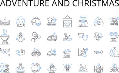 Adventure and christmas line icons collection. dventure, Thrill, Excitement, Risk, Dare, Expedition, Odyssey vector and linear illustration. Quest,Journey,Voyage outline signs set