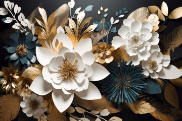 Floral 3d paper flowers trendy abstract background Generative AI