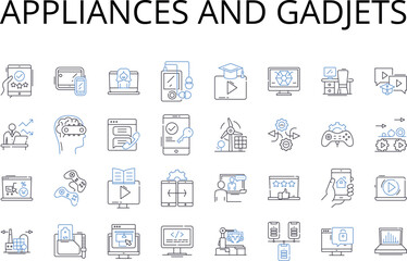 Appliances and gadjets line icons collection. Devices, Machines, Technology, Tools, Equipment, Gadgets, Utilities vector and linear illustration. Instruments,Mechanisms,Gismos outline signs set