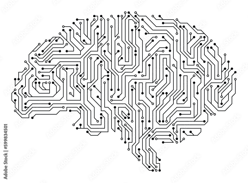 Poster brain with circuit board texture. digital concept. circuit board computer style brain. stylized mind