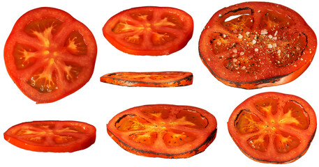 Tomato slices assorted set isolated.